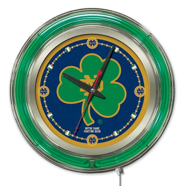 Notre Dame Double Neon 15" Clock Shamrock